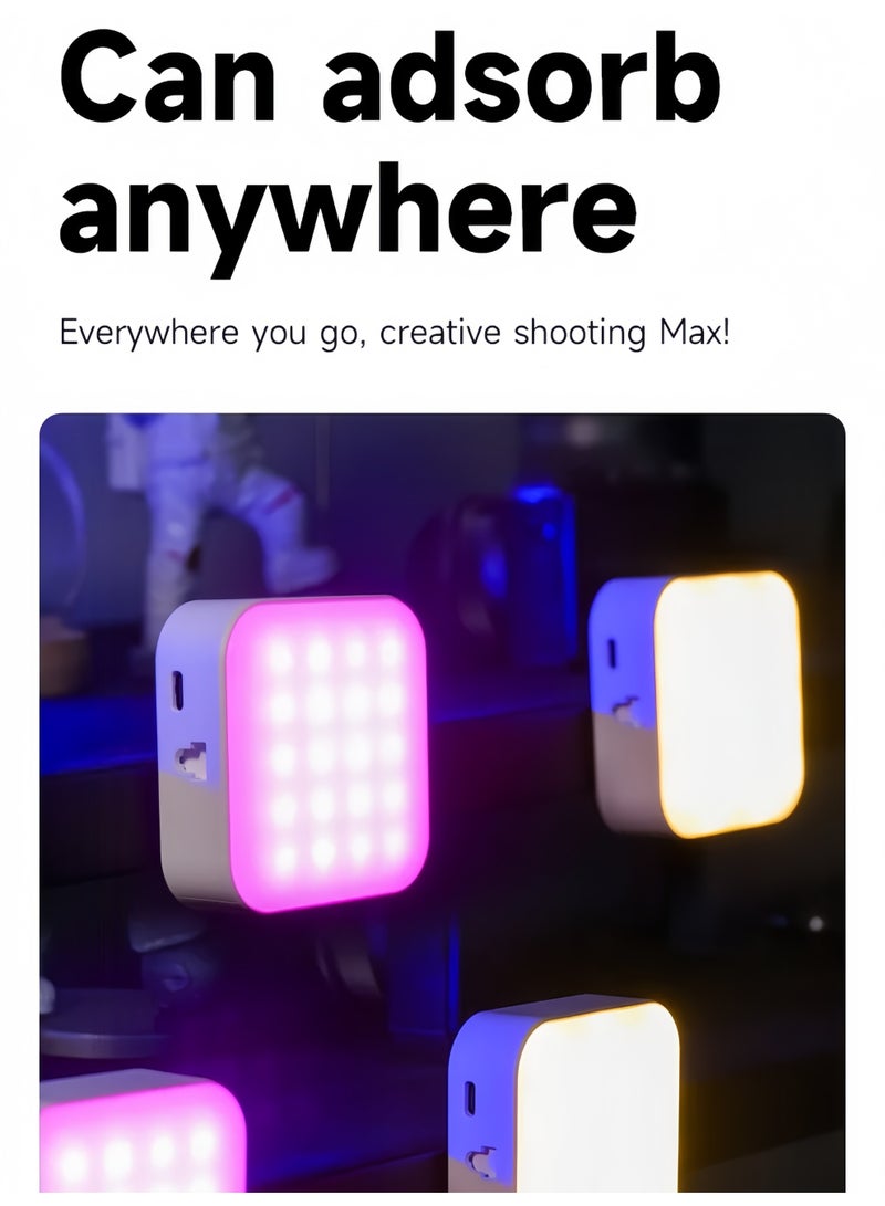FlashHawk Mini Tri-colors LED Video Light, 2500K-9000K Adjustable Color Temperature, 2000mAh Rechargeable Battery with Fun Graffiti Design, Clip-On/Hot Shoe Mount for Phone Camera Vlogging Photography, Portable Selfie Fill Light - White - Image 5